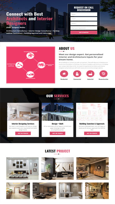 landing page for interior designer